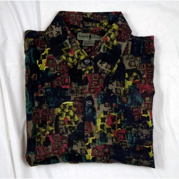 Robert Stock Mens Short Sleeve Button Front 100% Silk Shirt Size Large - Picture 4 of 5